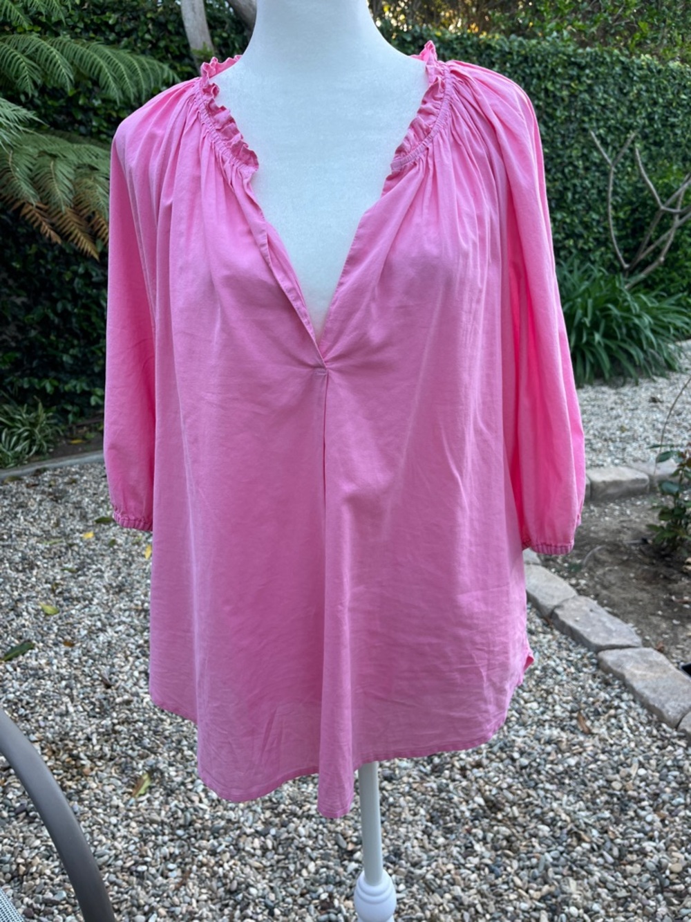 Xirena Pink Cotton Blouse - Relaxed V-Neck Top Size L